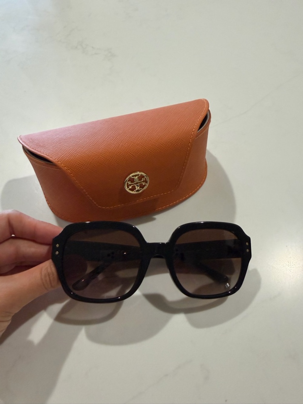 Tory Burch Black Oversized Sunglasses with Orange Case
